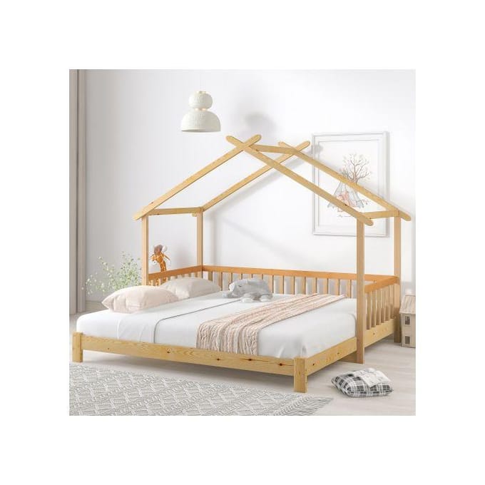 Lit cabane extensible, lit de maison, lit d'enfant, lit de jour, lit simple et double, bois massif pur, naturel (200x90cm)