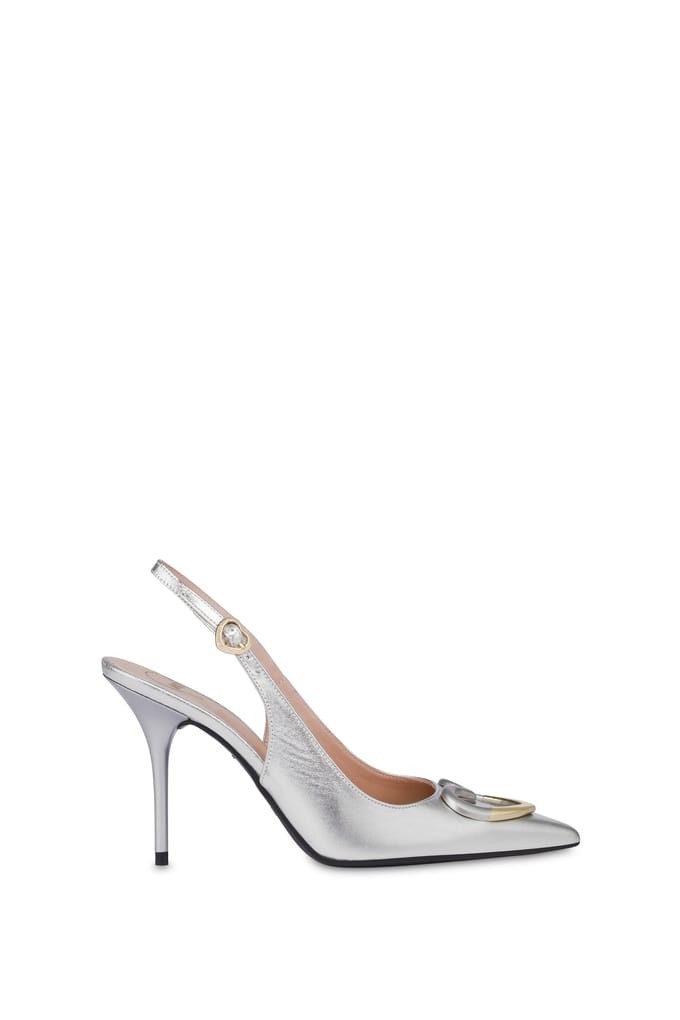 Moschino Heart Plaque Laminated Nappa Leather Slingback Silver Taglia: 36 | Tacchi Alti Outlet | Donna | Grigio