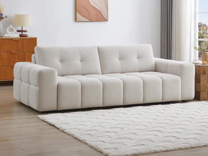 Vente-unique Zitbank 3 plaatsen in beige textuurstof SOPELANA