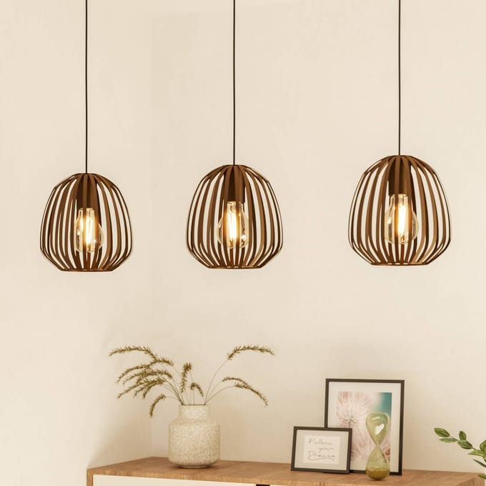 EGLO Hanglamp Espinal, geborsteld brons, lengte 90 cm, 3-lamps.