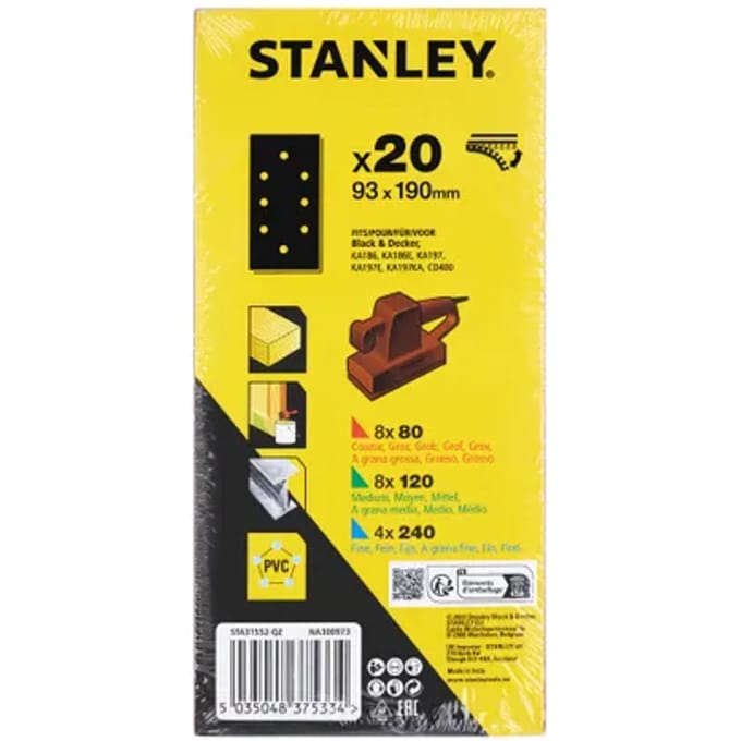Stanley Schuurvel - K80/120/240 - Aluminiumoxide - 93x190mm - 20 Stuks
