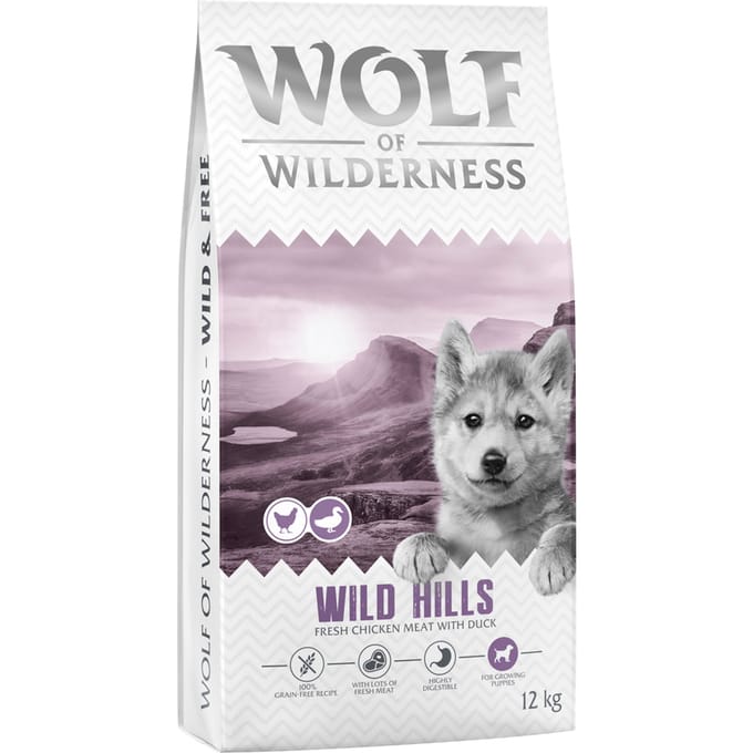 Wolf of Wilderness Junior "Wild Hills" Eend - graanvrij - 12 kg: Nieuw Recept