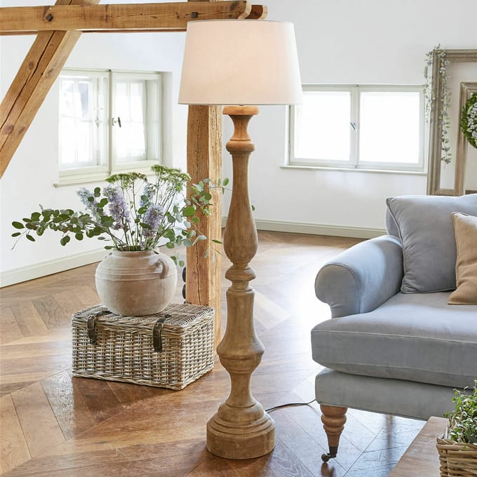 LOBERON Staande lamp Etienne bruin/wit