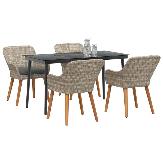 vidaXL - Tuin - Eettafel - Set - 5 - st - Lichtgrijs - poly - rattan