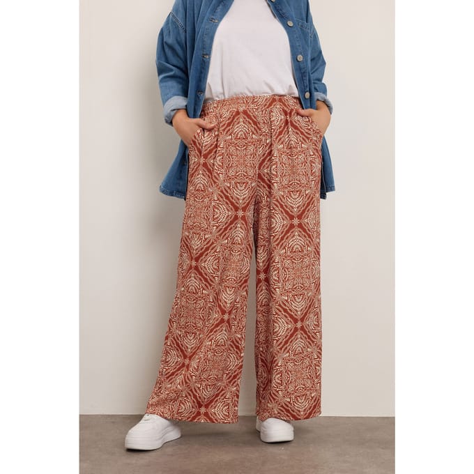 Yours Rust Brown Paisley Crinkle Wijde Broek Size 54-56