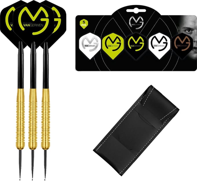Michael van Gerwen Dartpijlen - Gold - 23 gram - Multipack 5 Sets Dart Flights - Dart Shafts - Darts - Cadeau