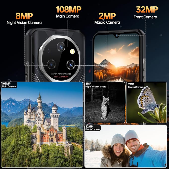 OUKITEL WP55 Pro 5G Mobiele Telefoon 48GB+512GB/2TB 11000mAh 6.6  Scherm 108MP Android 15 oranje