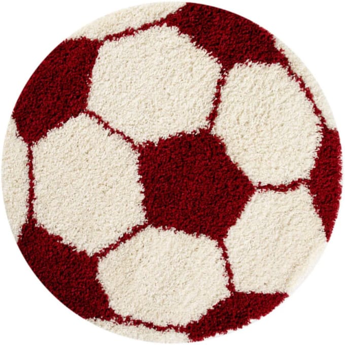 Muratap Fun voetbal kinderkamer rond vloerkleed hoogpolig wit- 120 cm