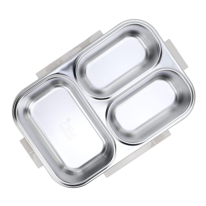 Verdeelde Lunchbox 304 Roestvrij Staal Lekdicht Verwarmbaar 3 Vakken Rechthoekige Voedselcontainer Gray gray