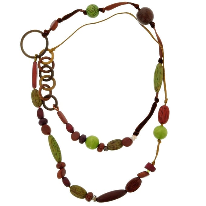 Behave® Ketting van suède met houten kralen 140 cm - Boho stijl