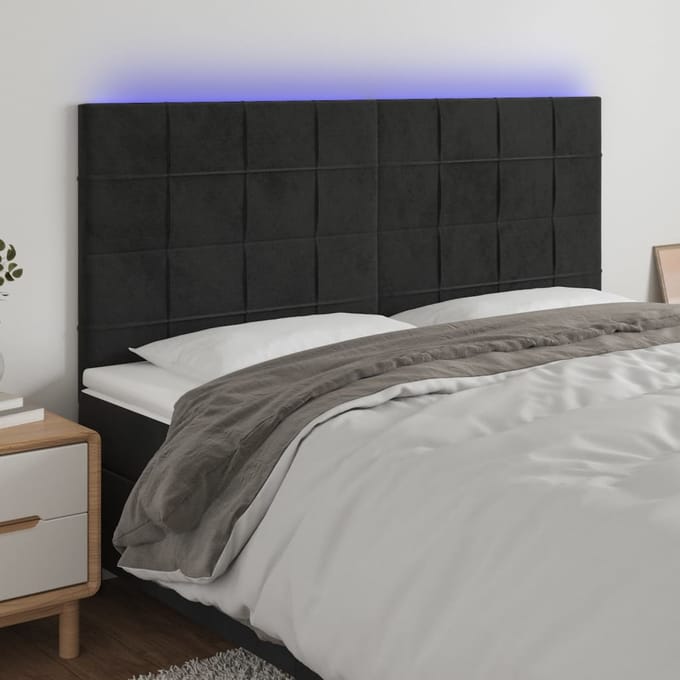 vidaXL - Hoofdbord - LED - 200x5x118/128 - cm - fluweel - zwart