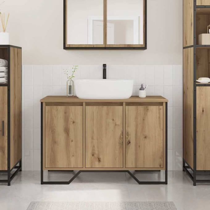 vidaXL - Wastafel - kabinet - voor - de - badkamer - Artisan - Eiken - 91 - x - 35 - x - 60 - cm
