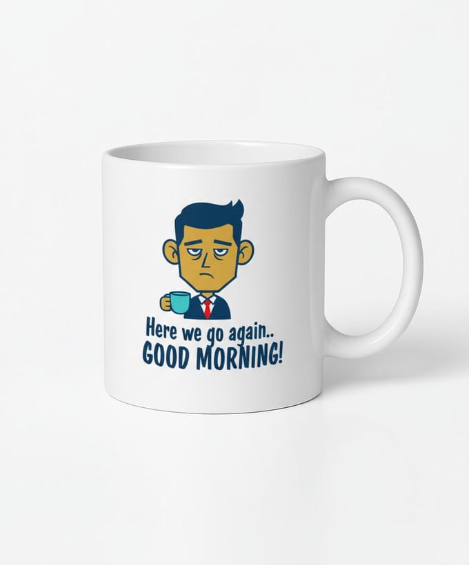Grappige Koffiemok "Here we go again" - Goedemorgen Mok