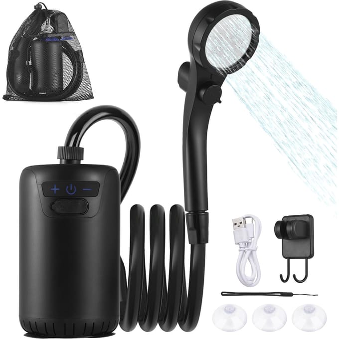 Draagbare Camping Douche Buiten Douche Elektrische Douche met Temperatuurweergave voor Kamperen Wandelen black