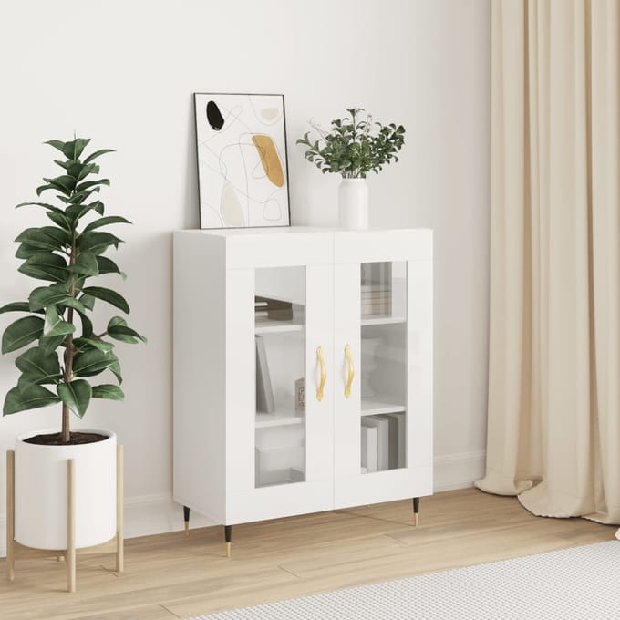 vidaXL - Dressoir - 69,5x34x90 - cm - bewerkt - hout - hoogglans - wit