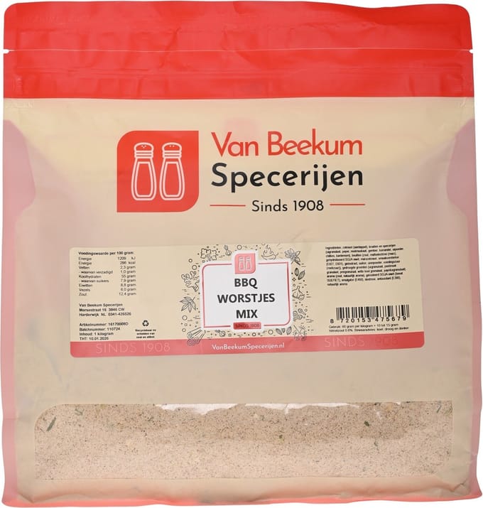 Van Beekum Specerijen - BBQ Worstjes Mix - 1 KG (hersluitbare stazak)