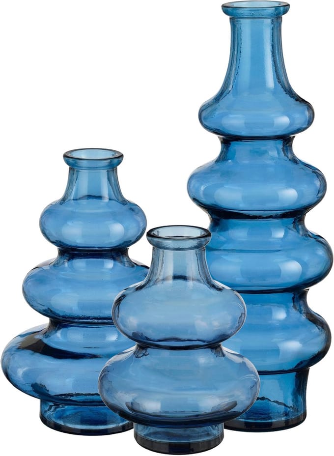 Bloemenvaas Sira - 3x - transparant glas - blauw - 3 maten - vaas - sierlijk model