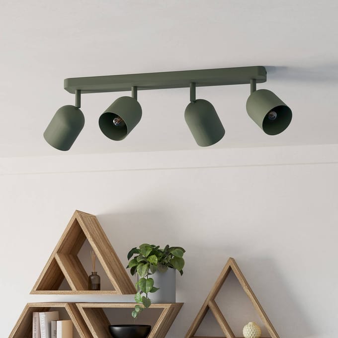 EGLO Plafondspot Tilston, donkergroen, lengte 58 cm, 4-lamps, staal