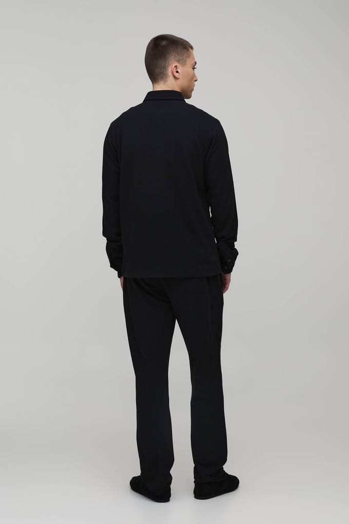 Regular Fit Shirt met Lange Mouwen en Toelopende Broek Set | Black | Size Medium