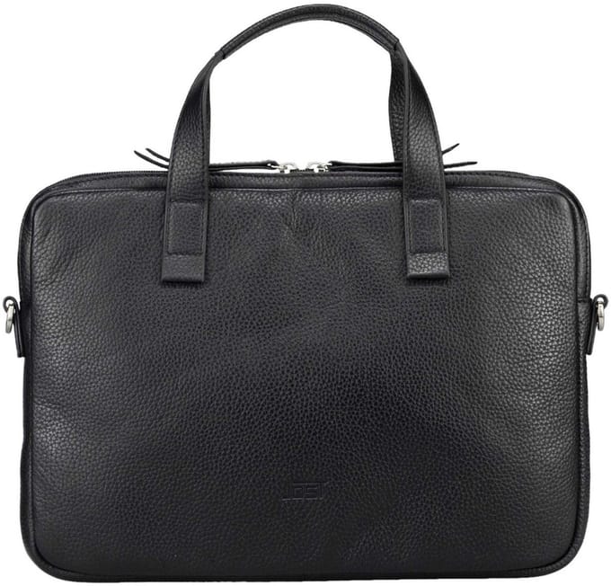 JOST Leren laptoptas schoudertas met laptopvak Vika Laptop Case 14" Black zwart