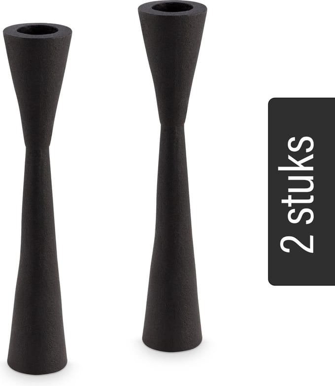 vtwonen - Set van 2 - Kandelaars - Zwart - Metaal - 20cm