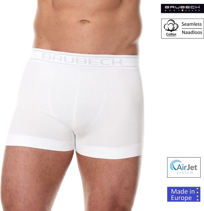 Brubeck Heren Ondergoed Boxershorts - Naadloos Elastisch Katoen - Wit - M