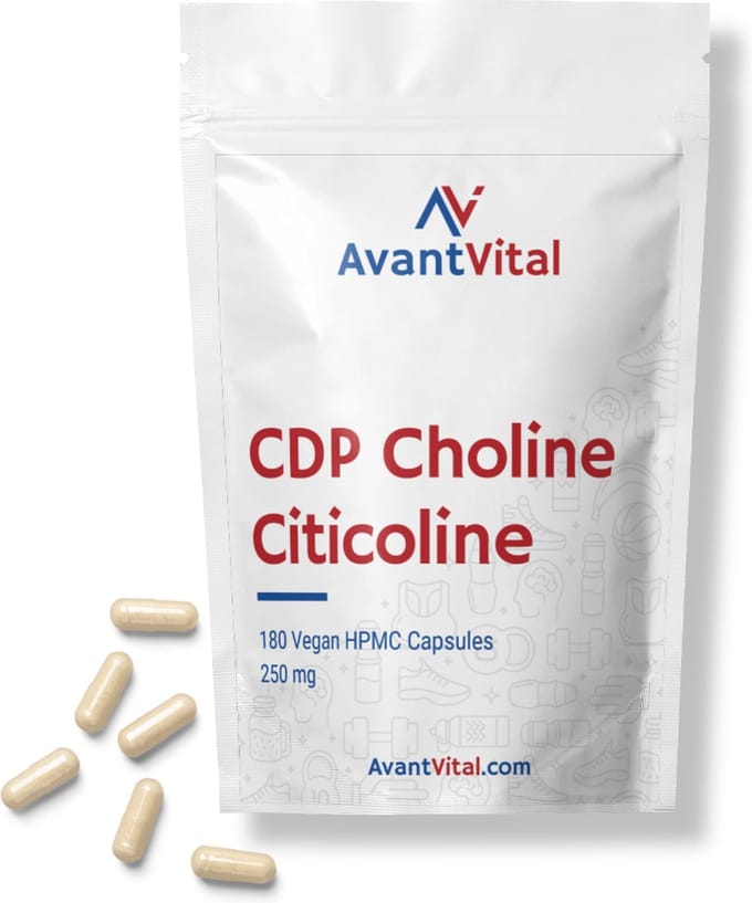 CDP Choline - 250 mg - Citicoline - 180 Vegan Capsules - AvantVital - Voedingssupplementen