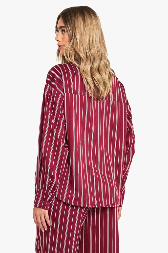 boohoo Dames Oversized overhemd met fijne streepjes | Red | Maat: 6
