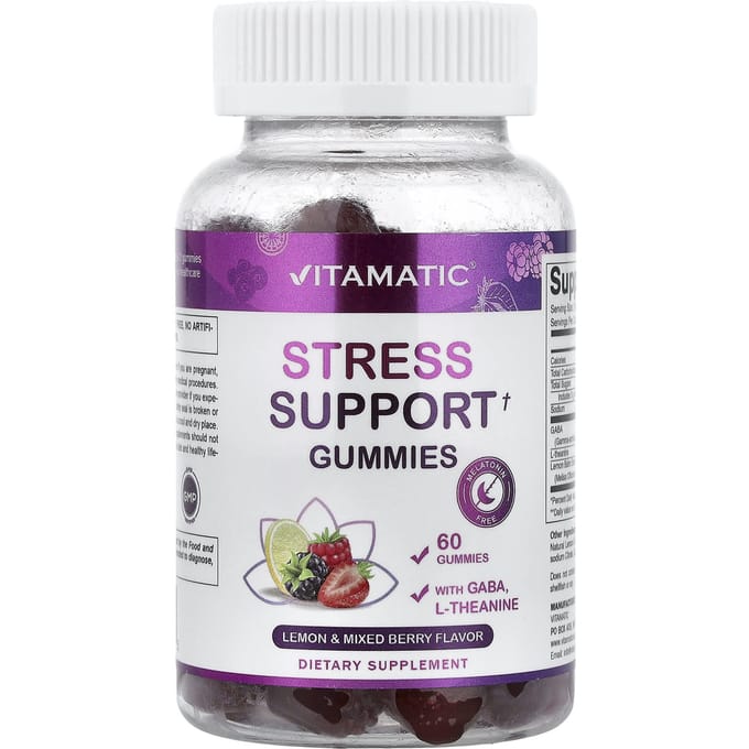 Vitamatic, Stressondersteuning Gummies, Citroen & Gemengde Bessen, 60 Gummies