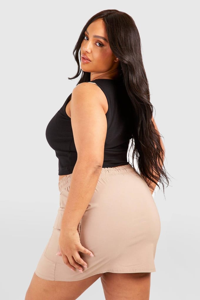 boohoo Dames Plus Drawstring Cargo Mini Rok | Steen | Maat: 56