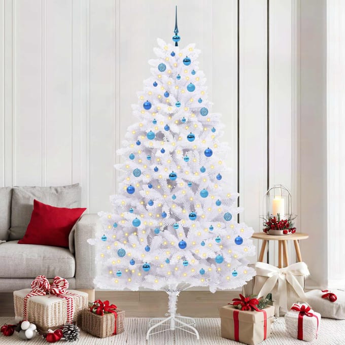 vidaXL - Kunstmatige - Hinged - Kerstboom - Wit - 210 - cm - PVC - en - Staal