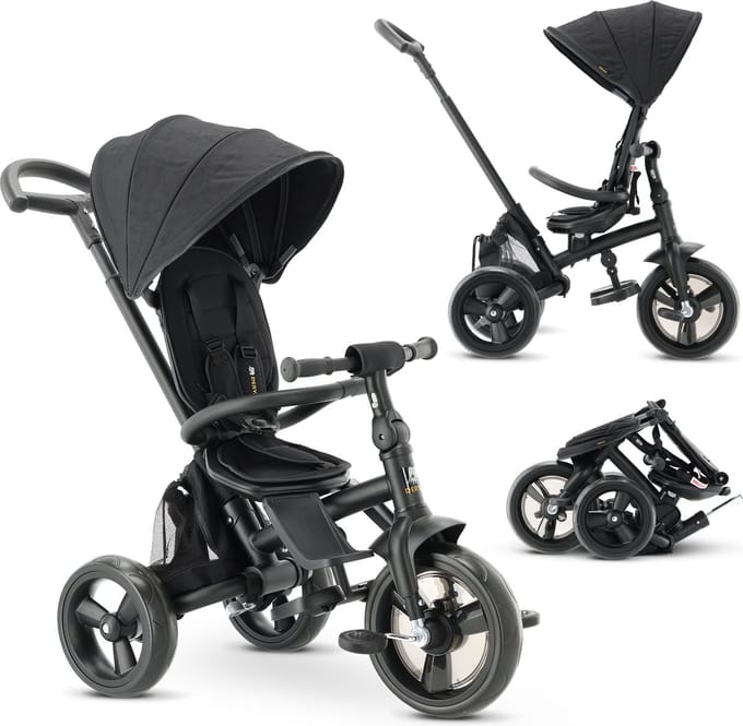 Deryan Explorer Driewieler - Duwstang - Opvouwbaar met mandje - Zwart