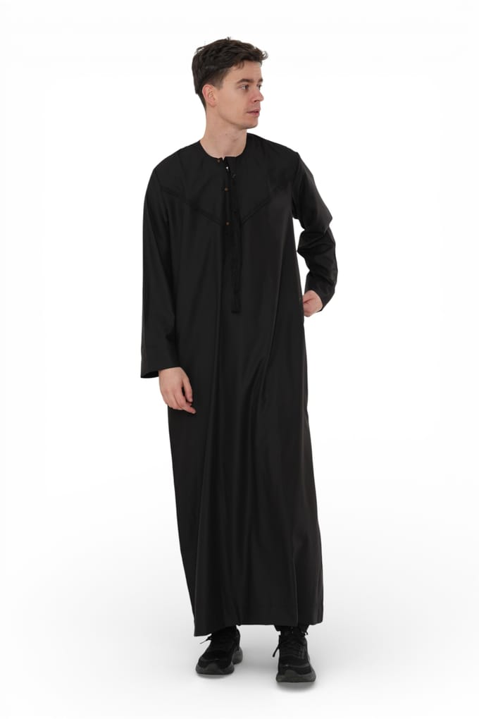Heren Eid Zwart Marokkaanse Jubba Robe Djellaba Ramadan Eid Thobe - HM11