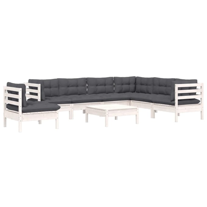 vidaXL - 8-delige - Loungeset - met - kussens - massief - grenenhout - wit