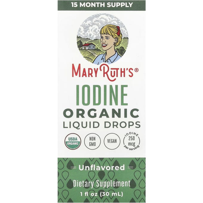Gouttes Liquides d'Iode Biologique, Sans Arôme, 250 mcg, 1 fl oz (30 ml)