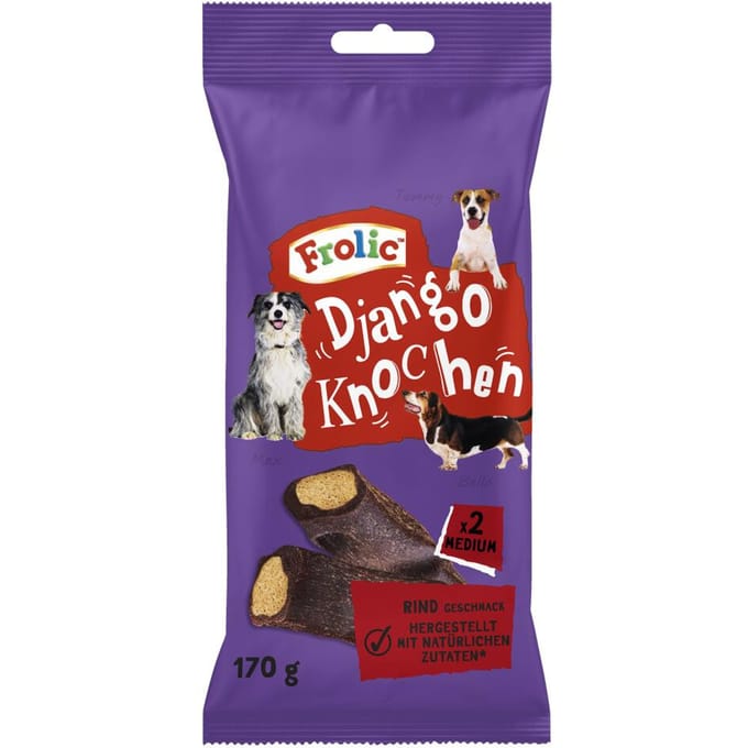 12 x 2 stuks Frolic Django Bot met Rundvleessnacks voor middelgrote honden