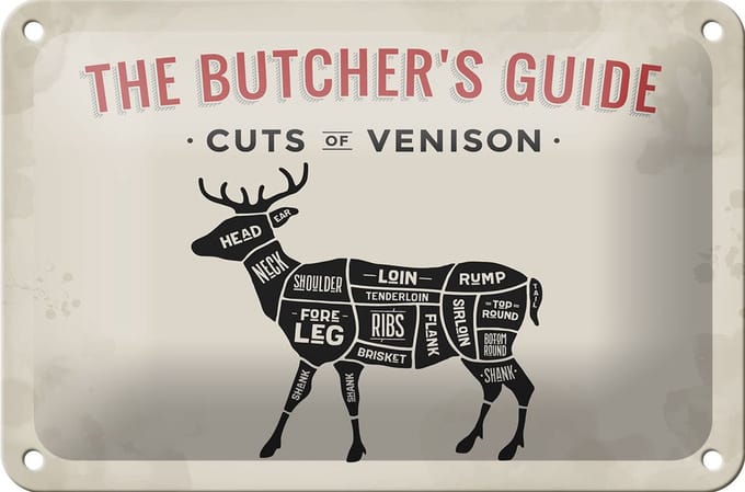 Blechschild Reh 18x12cm cuts of Venison Metzgerei