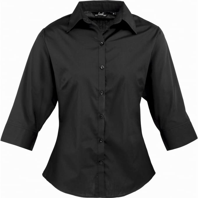 Premier Dames/Dames Popeline 3/4 Mouwen Blouse (Zwart)
