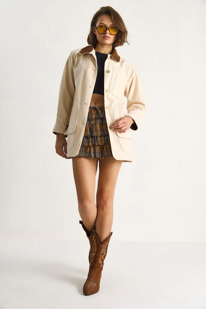 Gabardine Jacket met Faux Suède Kraag