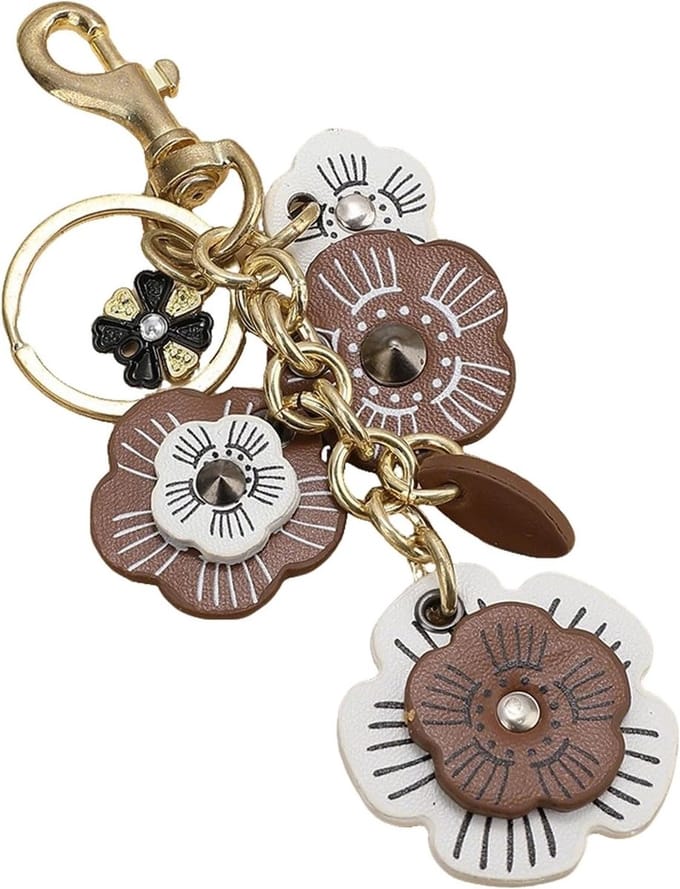 Solidchoice - Handgemaakte Lederen Sleutelhanger met Bloemenmotief