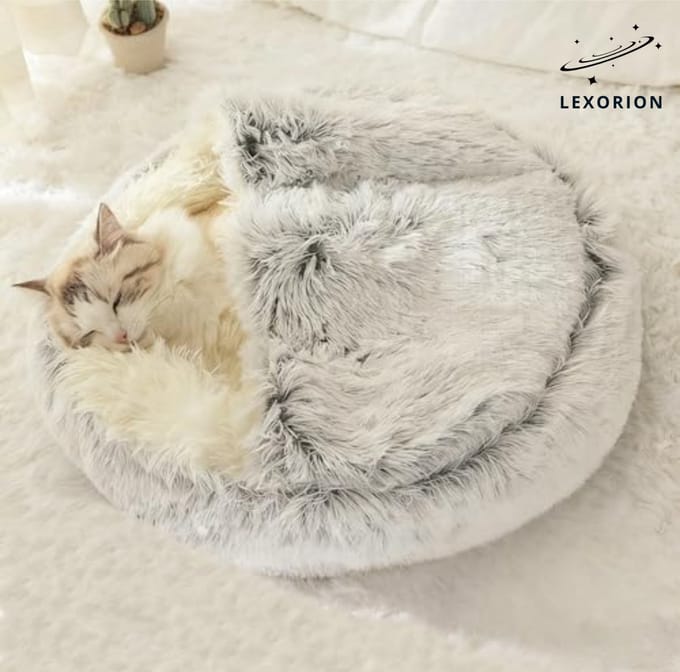 Kattenmand “Shell” Ø 40 cm – Luxe Pluche & Extra Gevuld – Comfortabel Halfgesloten Design – Antislip Bodem – Grijs