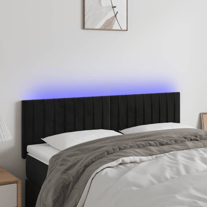 vidaXL - Hoofdbord - LED - 144x5x78/88 - cm - fluweel - zwart