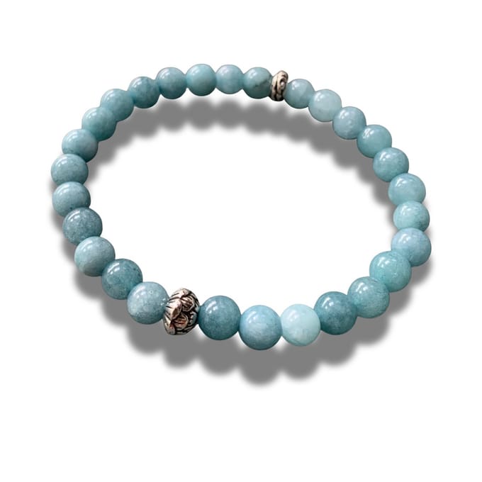 Armband - natuursteen - Chalcedoon - 18 cm 6 mm - zilverkleurige elementen
