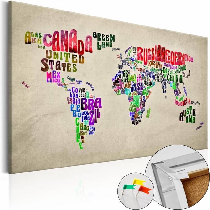 Afbeelding op kurk - Global Tournée , Wereldkaart, Multi kleur, 1luik