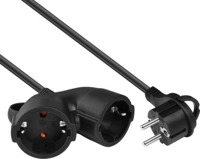 Allteq - Verlengsnoer - 2x Schuko - Zwart - 3 meter