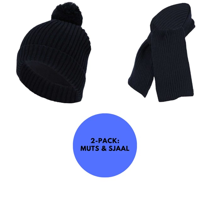 Baby Sjaal & Muts - Set - Ribbed - Marine blauw / 1-2 Jaar