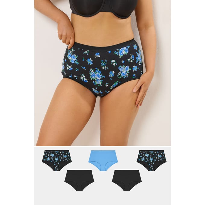 Yours 5 Pack Zwarte Bloemenprint Volledige Slips Size 46-48