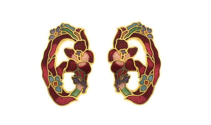 Behave - Oorclips dames - bloemmotief - rood - 3 cm - art deco ovaal