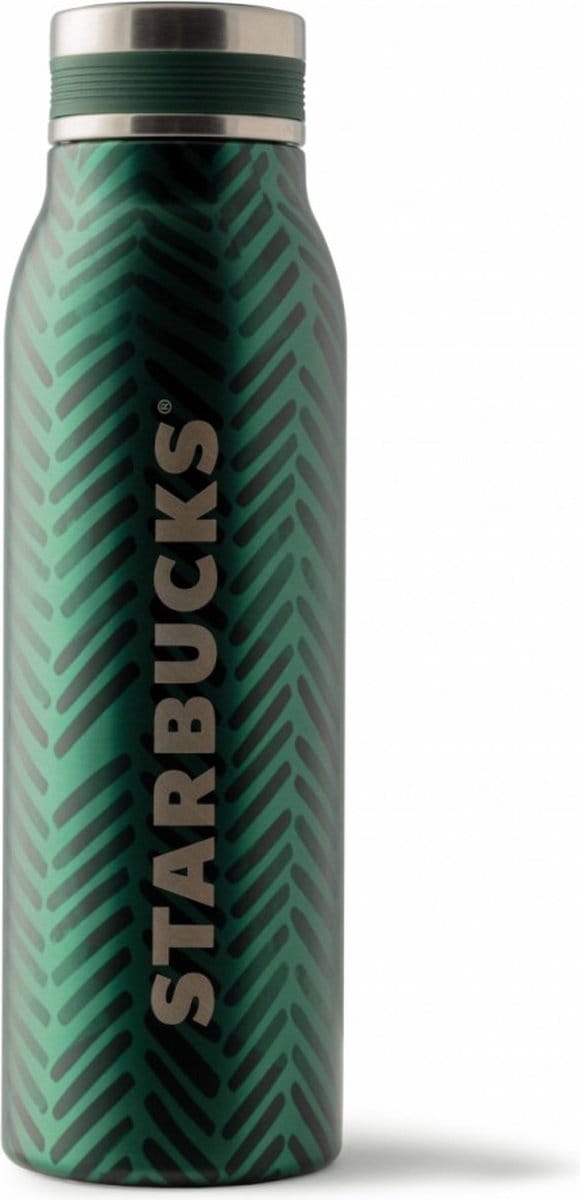 Starbucks SS Bottle Herringbone Green - Drinkfles - Warm en Koud - Thermofles - 444ML - Groen - Metaal