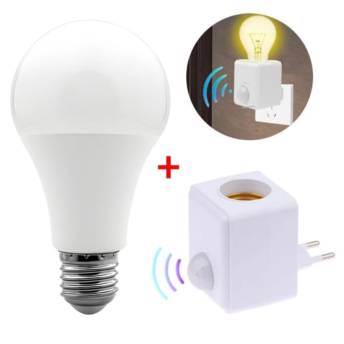Ampoule E27 avec détecteur de mouvement PIR Douille E27 Convertisseur de douille Ampoule LED E27 Base de lampe Interrupteur intelligent Porte-lampe white